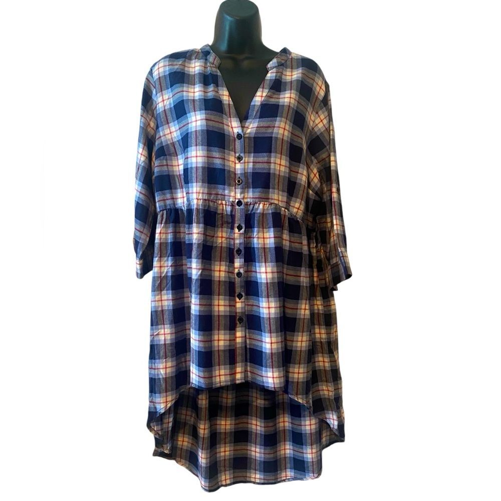 Women’s high low hem plaid babydoll shirt dress | plaid loose fit top NWT size M